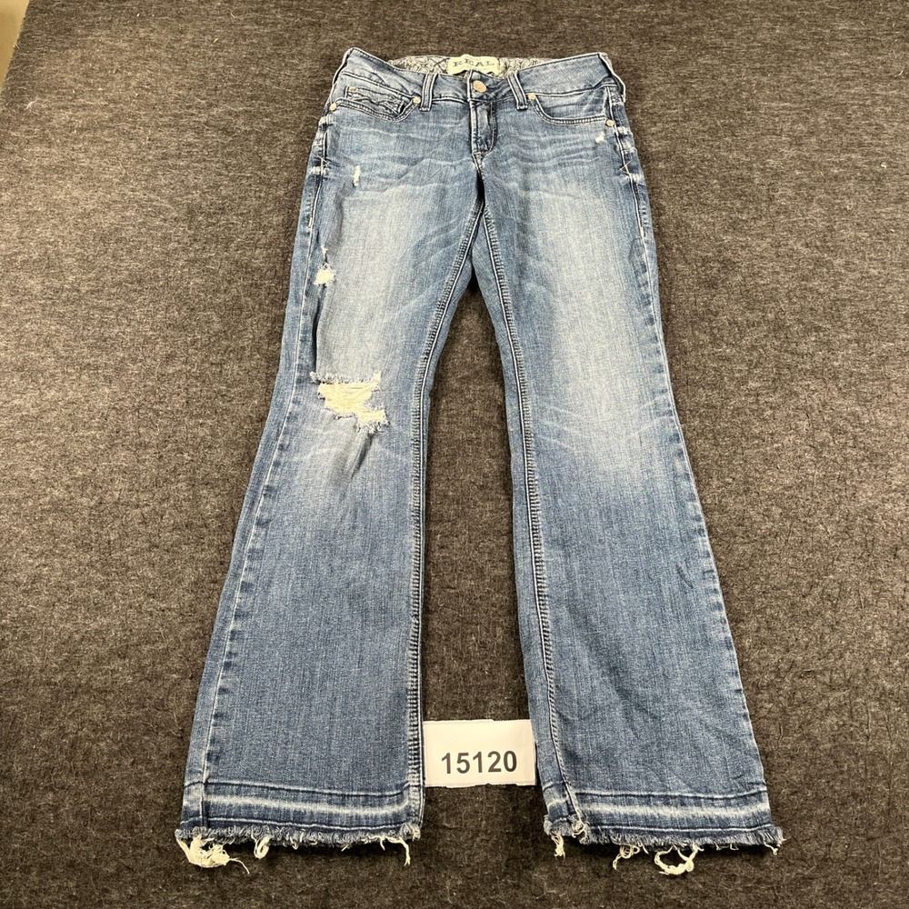 Ariat Real Bootcut Jeans Womens 28S Blue Denim Cotton Stretch Distressed Raw Hem